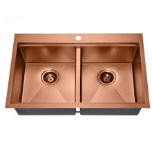 Factory Mass-produces Rose Gold 304 Stainless Steel 50/50 Double Bowl Kitchen Sink With Drainage Tray